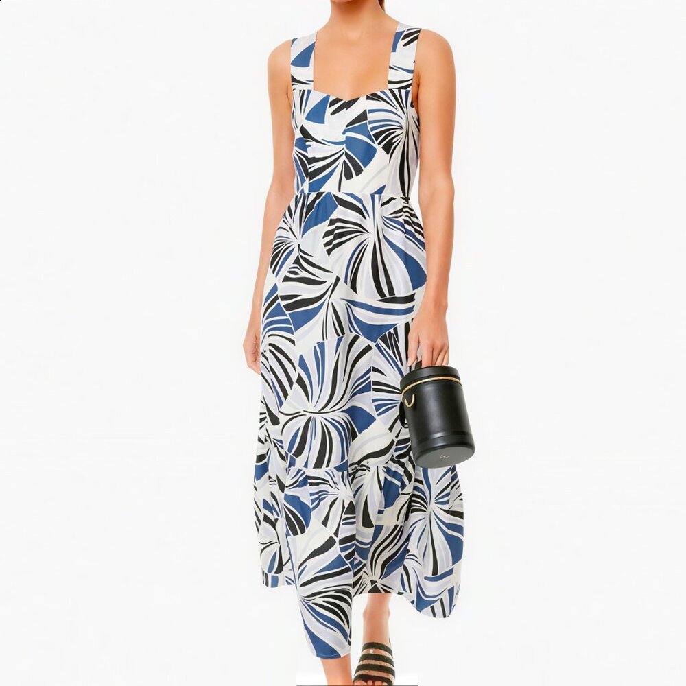 Tuckernuck Blue Palm Alston Dress sz XS NWT Sleeveless Resort Linen-Rayon Midi